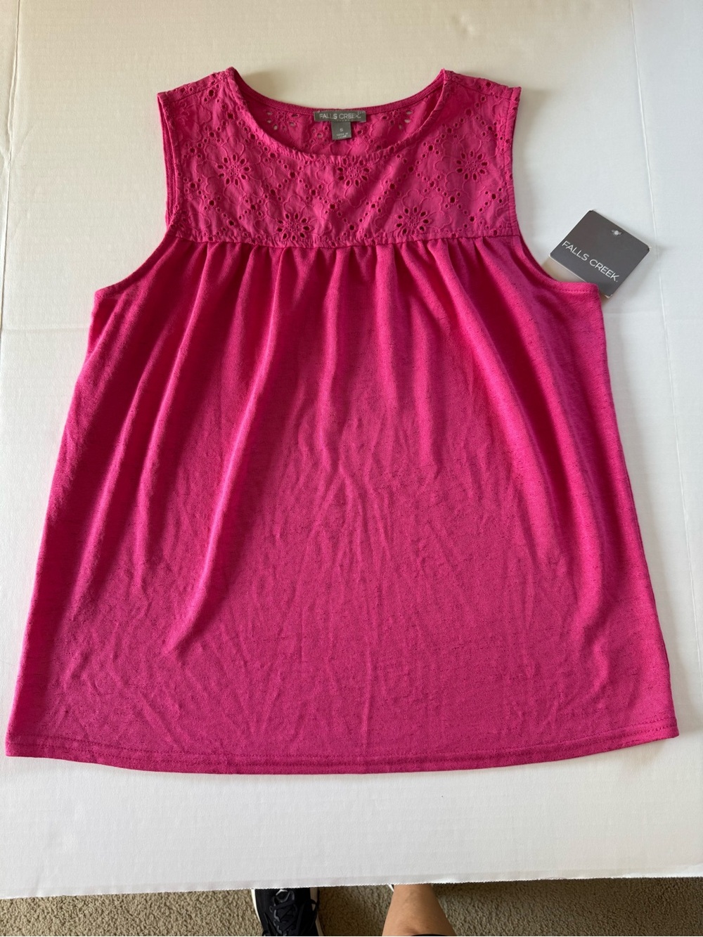 NWT Falls Creek Hot Pink Eyelet Yoke Sleeveless Tank Small S